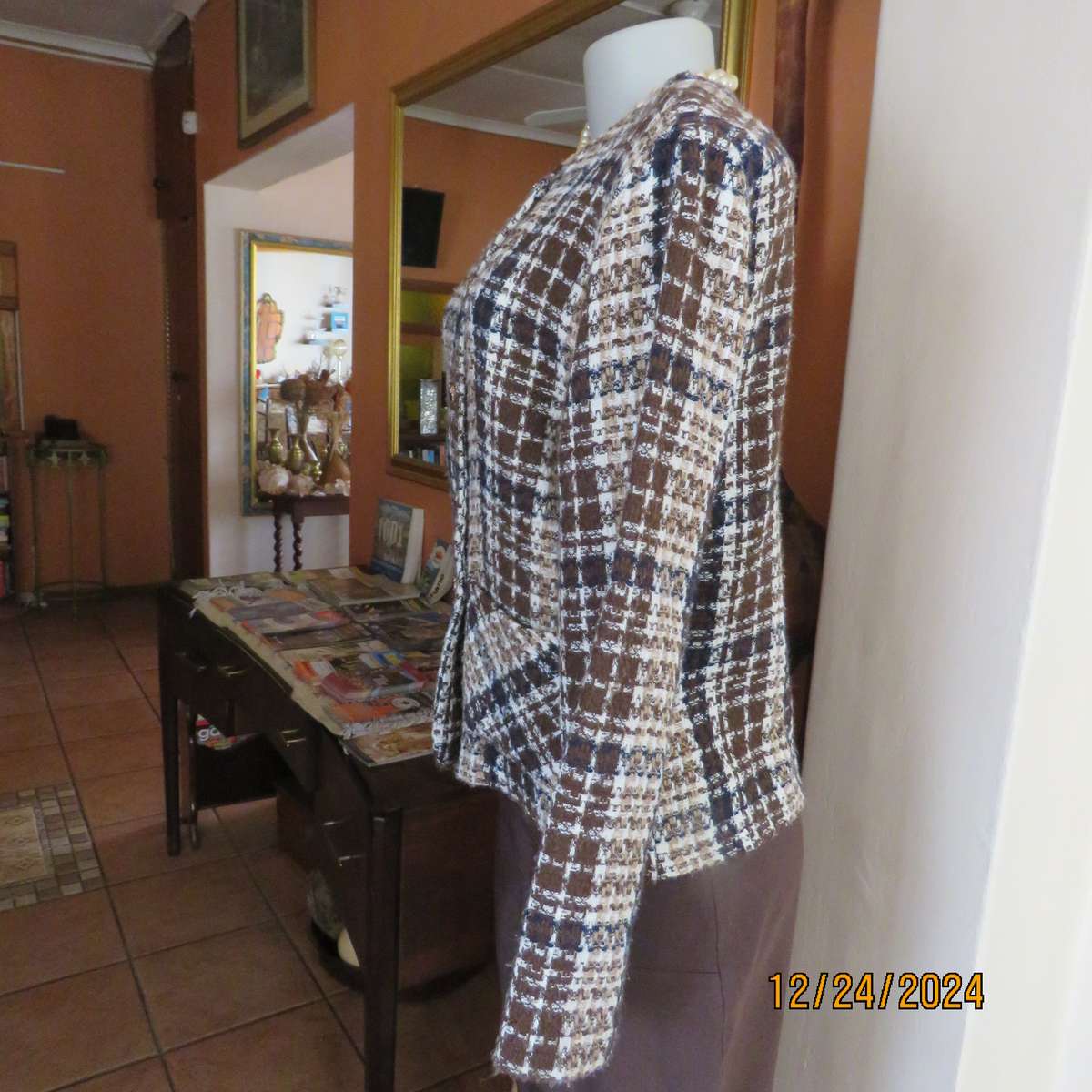 Amazing long sleeve brown/cream/black woven woolen check  jacket.Size 38 by FUTURE Collective.