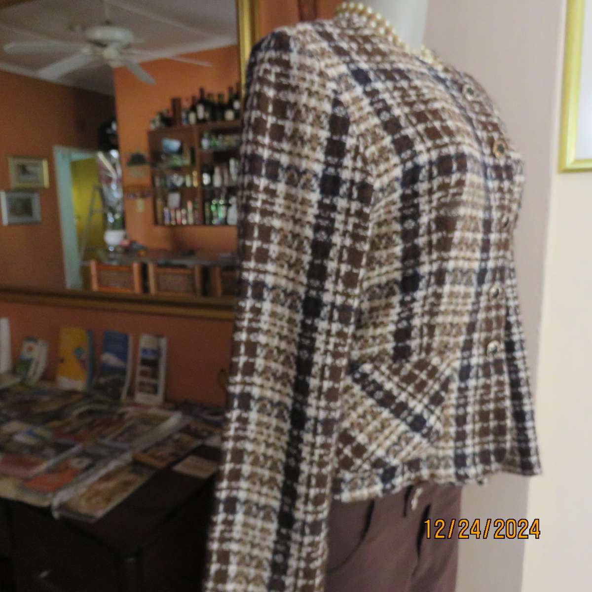 Amazing long sleeve brown/cream/black woven woolen check  jacket.Size 38 by FUTURE Collective.