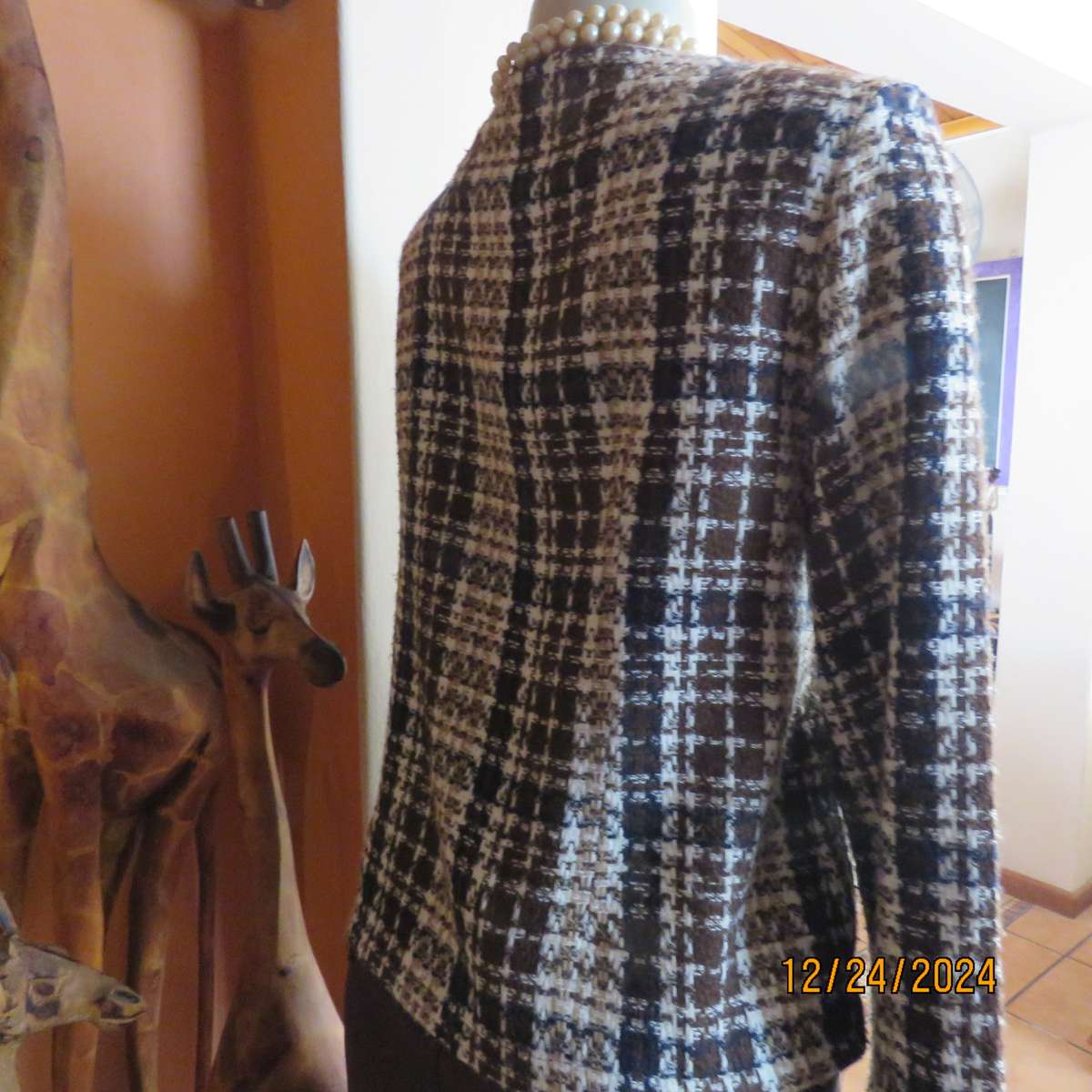 Amazing long sleeve brown/cream/black woven woolen check  jacket.Size 38 by FUTURE Collective.