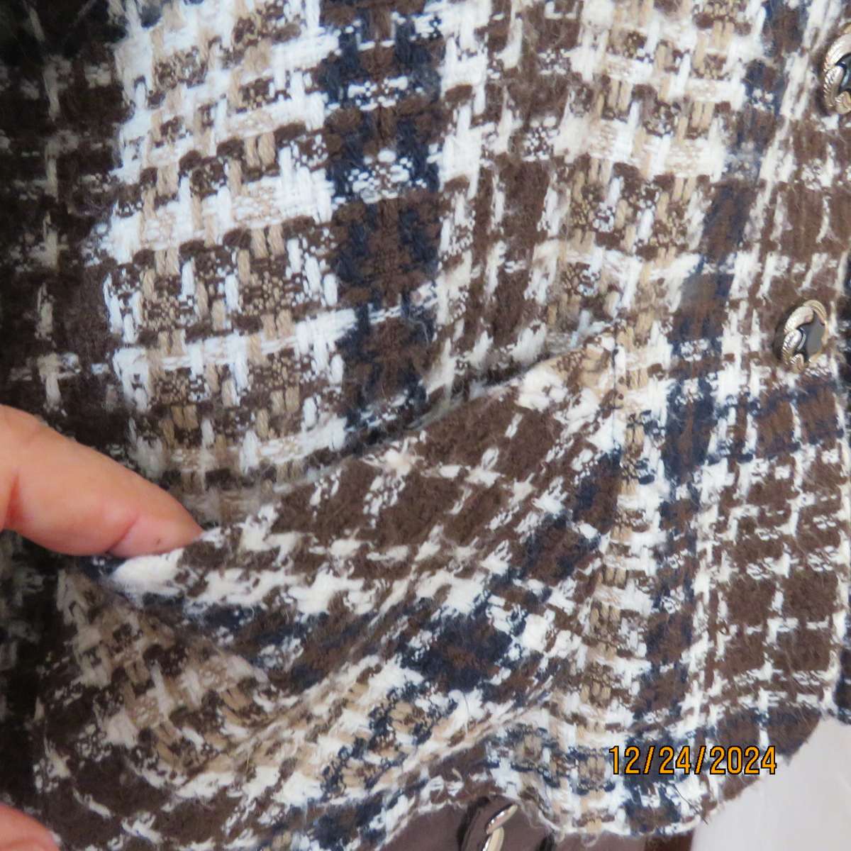 Amazing long sleeve brown/cream/black woven woolen check  jacket.Size 38 by FUTURE Collective.