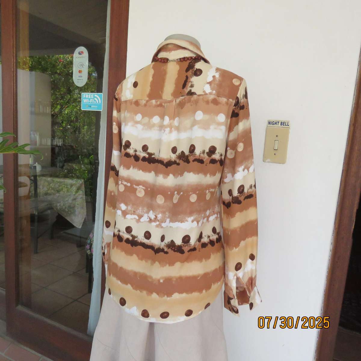 WOOLWORTHS button down horizontal pattern long sleeve viscose top in size 34.