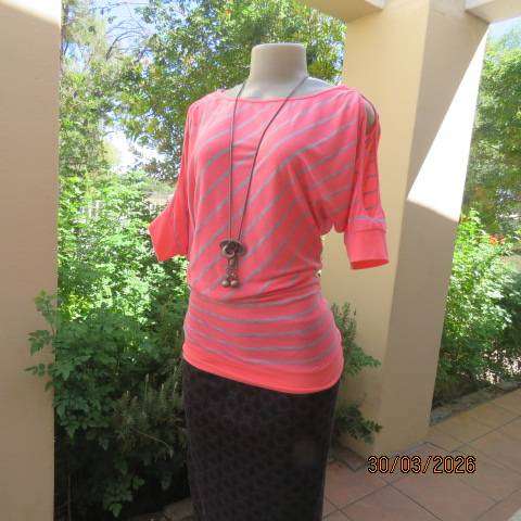 IDENTITY Crimson Long Horizontal Grey Striped Naked Shoulder Top Size 32