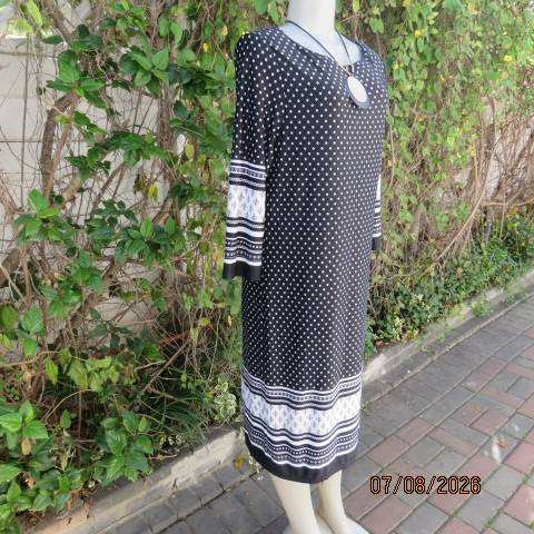 Merién Hall black stretch polyester long sleeve shift dress with white squares and borders size 38