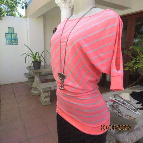 IDENTITY Crimson Long Horizontal Grey Striped Naked Shoulder Top Size 32