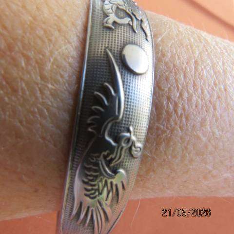 Vintage Chinese Dragon and Phoenix Silver Bangle - 99% Fine Silver