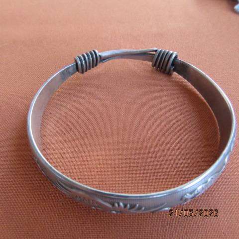 Vintage Chinese Dragon and Phoenix Silver Bangle - 99% Fine Silver