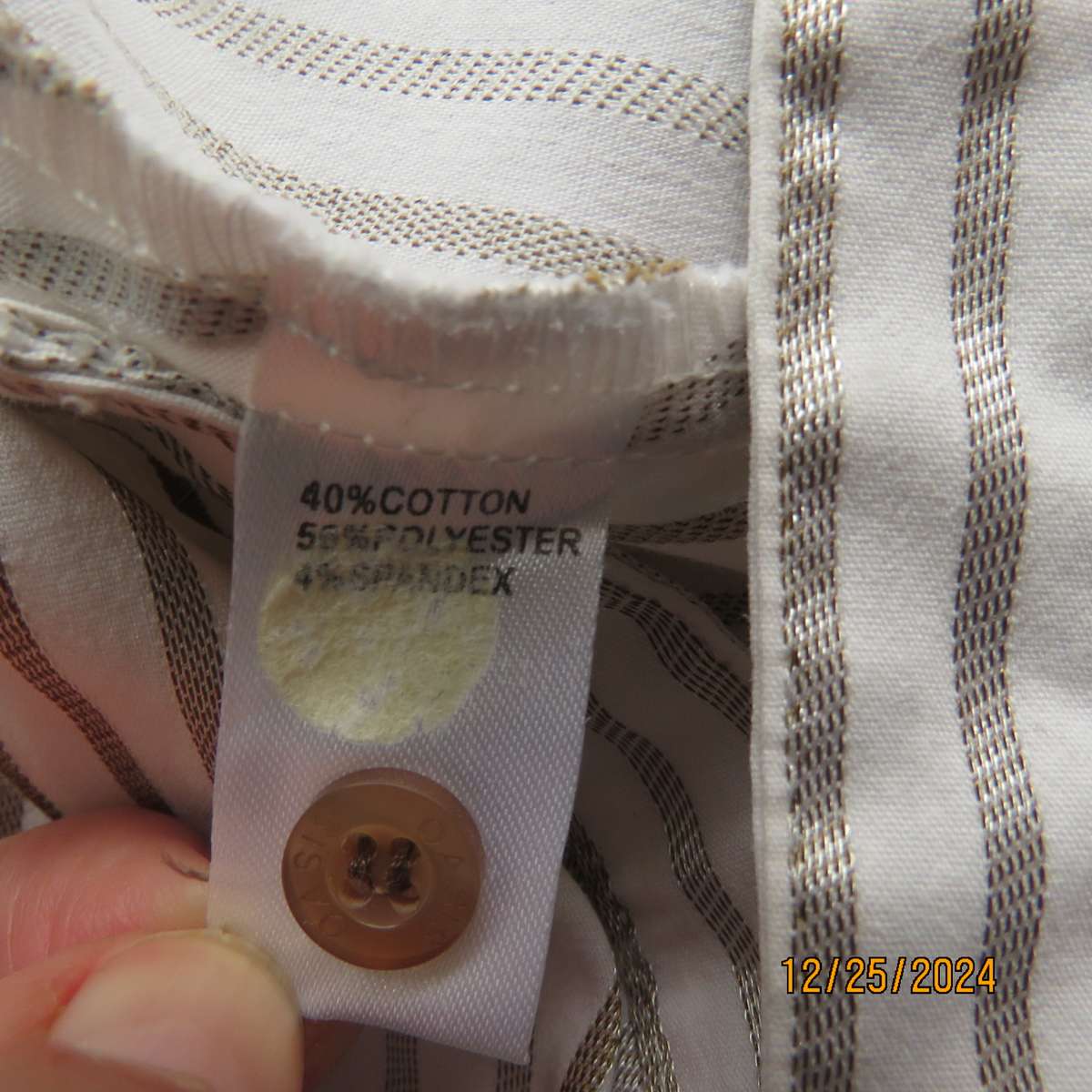 Good quality white/brown embossed vertical striped polycotton stretch tailored shirt. Size 36 OASIS