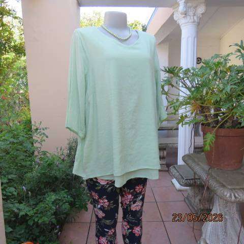 MILADYS spring green slip-over top in 2-layer creased nylon-rayon blend fabric size 44
