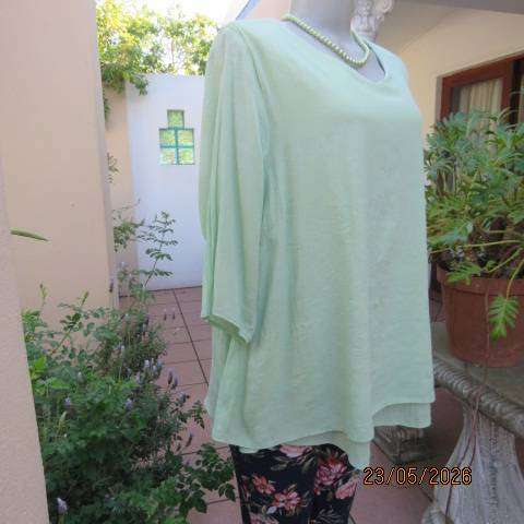 MILADYS spring green slip-over top in 2-layer creased nylon-rayon blend fabric size 44
