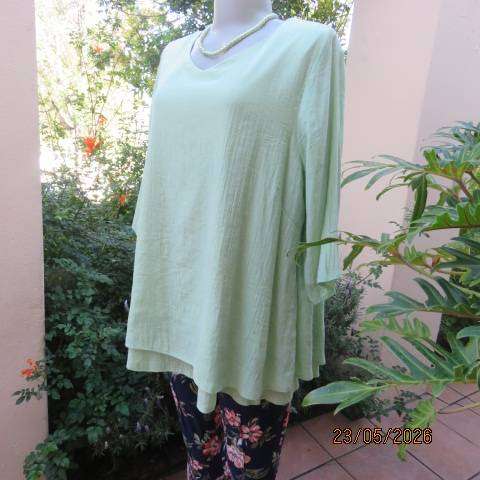 MILADYS spring green slip-over top in 2-layer creased nylon-rayon blend fabric size 44