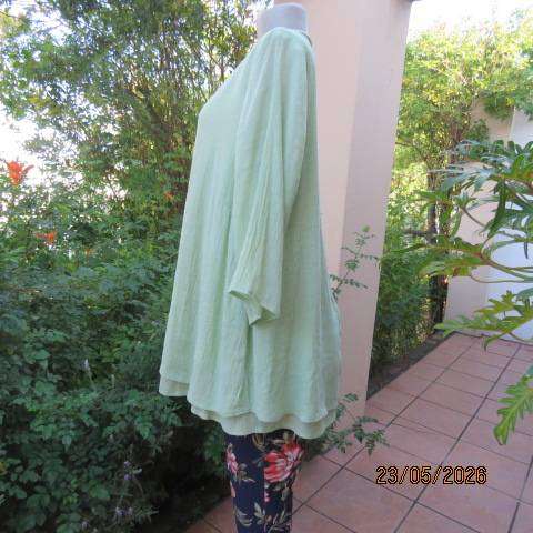 MILADYS spring green slip-over top in 2-layer creased nylon-rayon blend fabric size 44