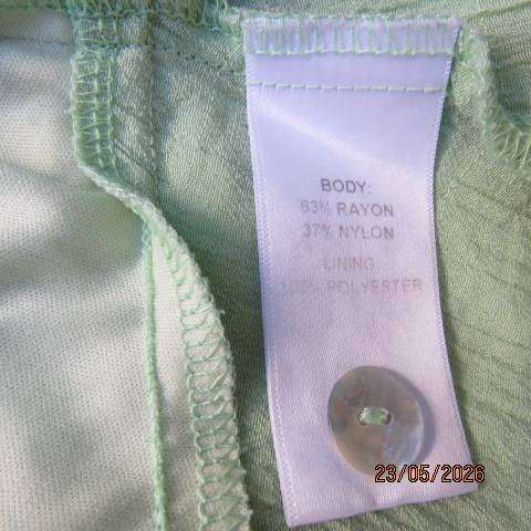 MILADYS spring green slip-over top in 2-layer creased nylon-rayon blend fabric size 44