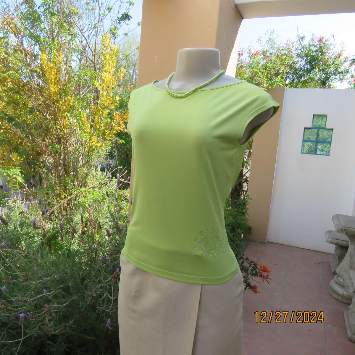 VERSACE jeans couture sheen green nylon  polyamide sleeveless top from ITALY.Size 32/34. New cond