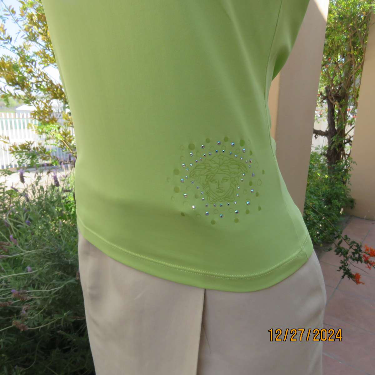 VERSACE jeans couture sheen green nylon  polyamide sleeveless top from ITALY.Size 32/34. New cond