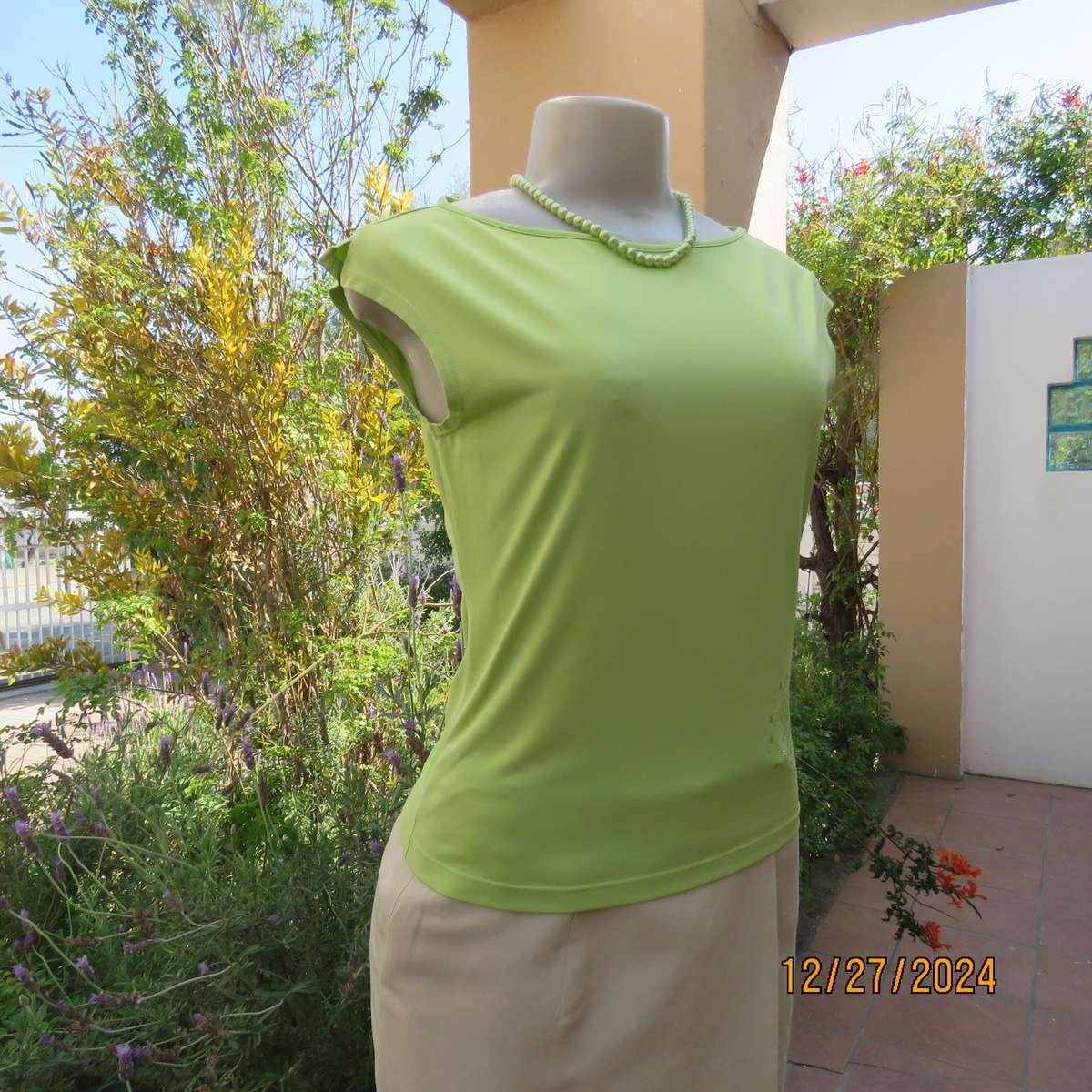 VERSACE jeans couture sheen green nylon  polyamide sleeveless top from ITALY.Size 32/34. New cond