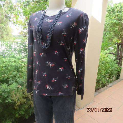 EDITION navy with flower posies cotton long sleeve T Shirt in size 38