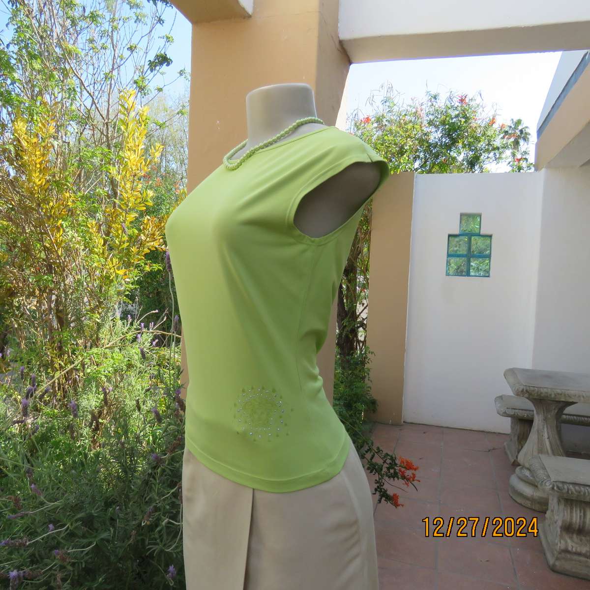 VERSACE jeans couture sheen green nylon  polyamide sleeveless top from ITALY.Size 32/34. New cond