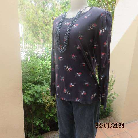 EDITION navy with flower posies cotton long sleeve T Shirt in size 38