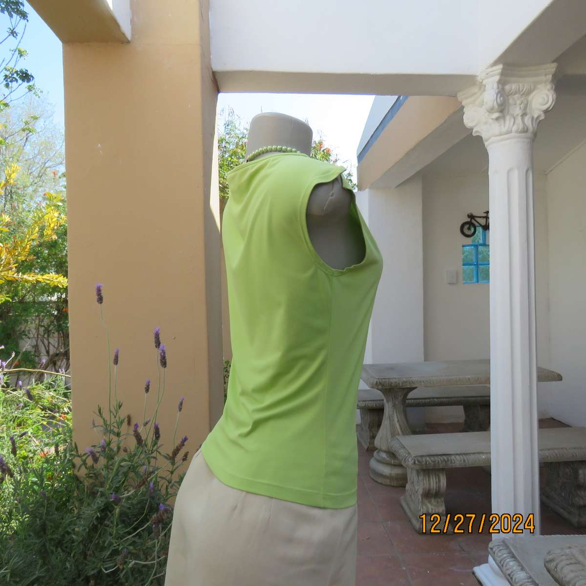 VERSACE jeans couture sheen green nylon  polyamide sleeveless top from ITALY.Size 32/34. New cond