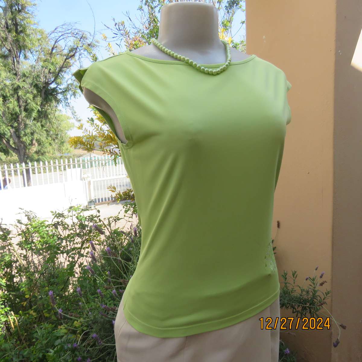 VERSACE jeans couture sheen green nylon  polyamide sleeveless top from ITALY.Size 32/34. New cond