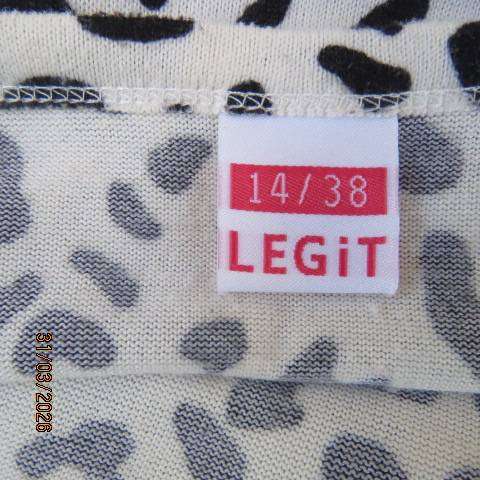Animal print black and white slip-over top for women, size 36-38, polyester stretch knit