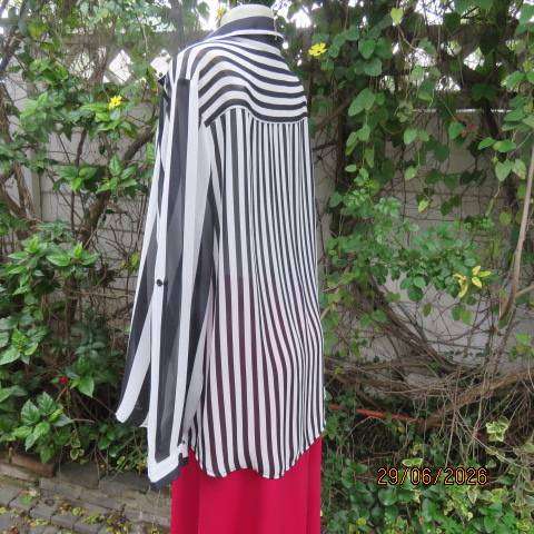 DONATELLA black and white vertical striped sheer polyester long sleeve button-down top, size 48