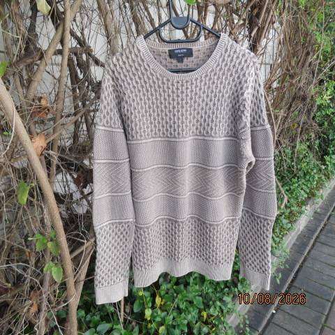 DAVID JONES men's long sleeve cotton pullover cardigan with unique pattern in ecru size L