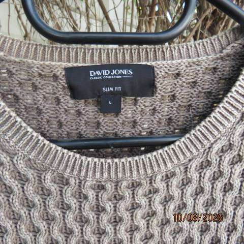 DAVID JONES men's long sleeve cotton pullover cardigan with unique pattern in ecru size L