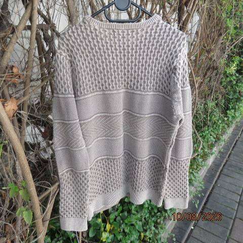 DAVID JONES men's long sleeve cotton pullover cardigan with unique pattern in ecru size L