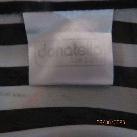 DONATELLA black and white vertical striped sheer polyester long sleeve button-down top, size 48
