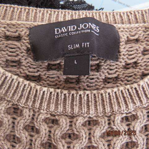 DAVID JONES men's long sleeve cotton pullover cardigan with unique pattern in ecru size L