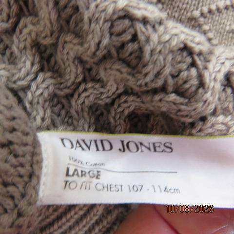 DAVID JONES men's long sleeve cotton pullover cardigan with unique pattern in ecru size L
