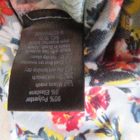 Sage green with crimson-yellow and sage floral print stretch polyester long sleeve top size 36-38