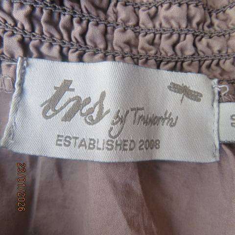 TRUWORTHS ecru colour blouson top with wide elasticated neckline. Size 42.