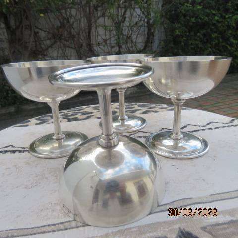 Set of 4 EPNS England Ice Cream Dessert Cups - Silver Plated, 9.5cm Tall