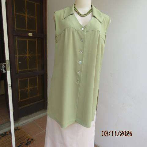 Avo green long button down textured polyester top with collar and yokes. Size 42