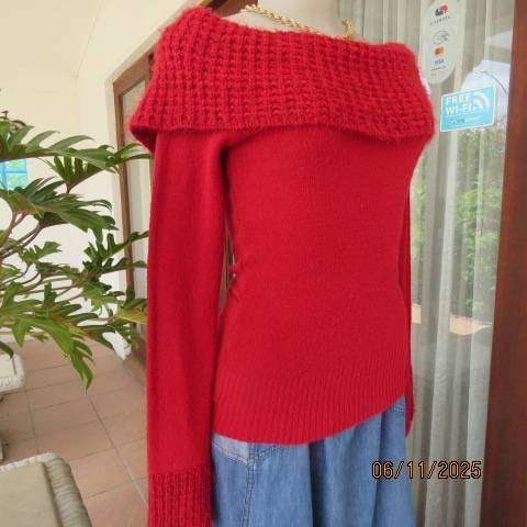 TRUWORTHS cherry red long raglan sleeve jumper. Wide overhanging collar. Size 34