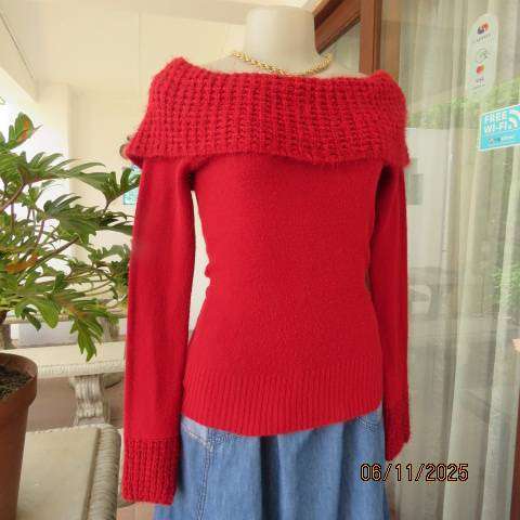 TRUWORTHS cherry red long raglan sleeve jumper. Wide overhanging collar. Size 34