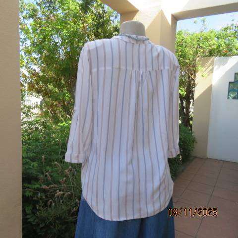White Viscose Vertical Blue-Light Brown Striped Top Size 38
