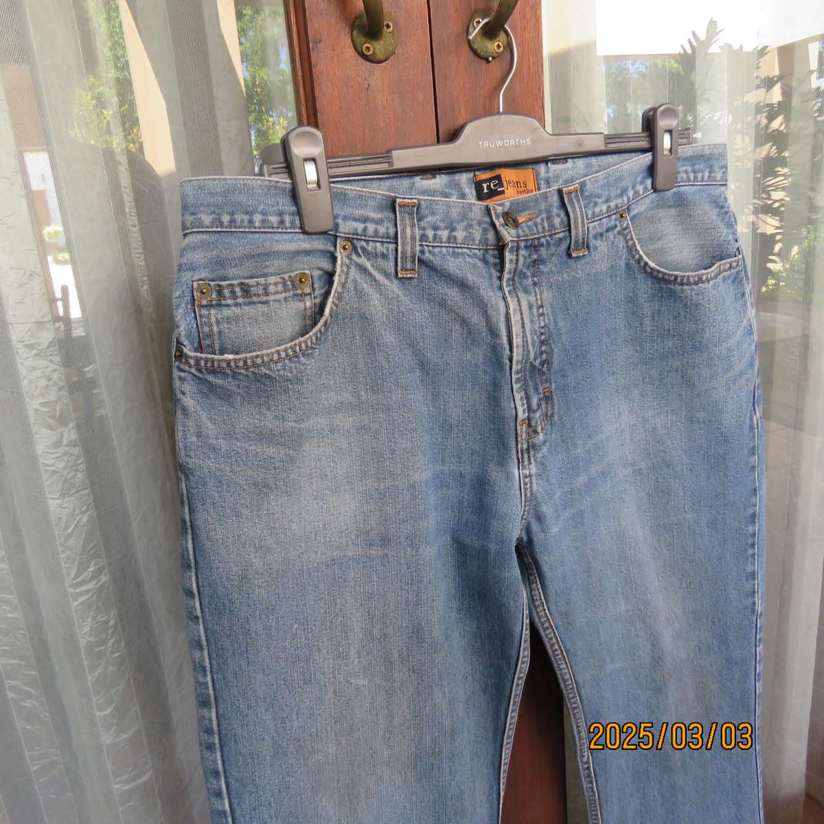 WOOLWORTHS pure cotton blue denim jeans size 38. Pockets back-front. Inner leg 74cm.