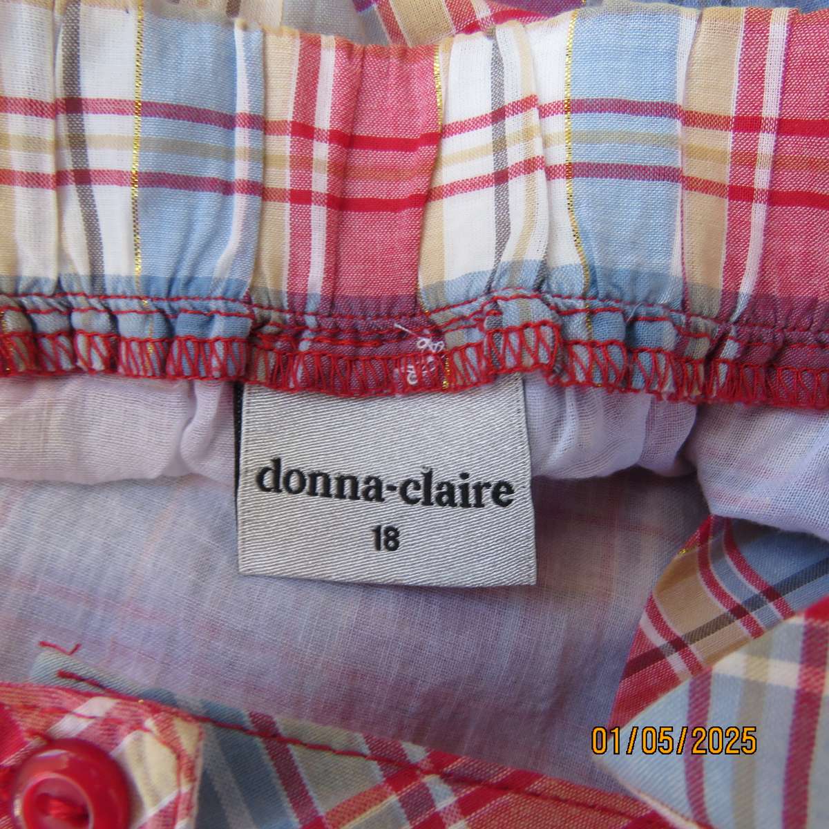 Chic crimson/blue/white check dress for summer by DONNA CLAIRE size 42. Brand new condition.