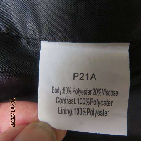 Winters woolen black-white mottled jacket with velvet collar-cuffs-dummy pockets. Size 30