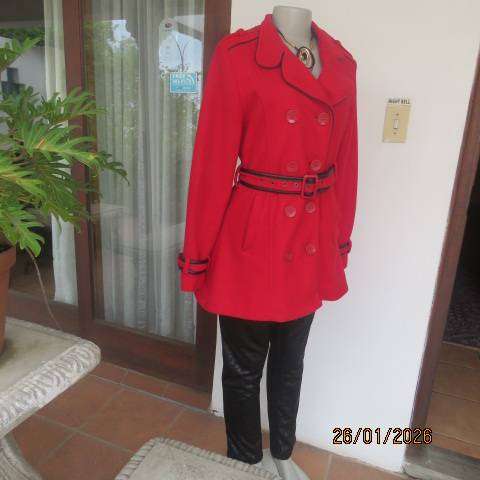BOHEMIAN CHIC cherry red winters polyester fully lined jacket with belt. Size 36