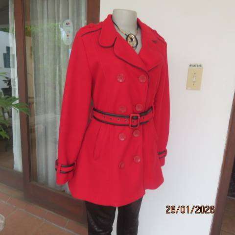 BOHEMIAN CHIC cherry red winters polyester fully lined jacket with belt. Size 36