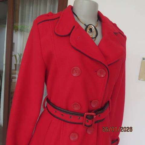 BOHEMIAN CHIC cherry red winters polyester fully lined jacket with belt. Size 36