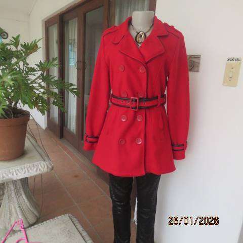 BOHEMIAN CHIC cherry red winters polyester fully lined jacket with belt. Size 36