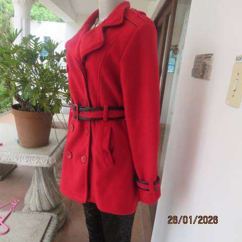 BOHEMIAN CHIC cherry red winters polyester fully lined jacket with belt. Size 36