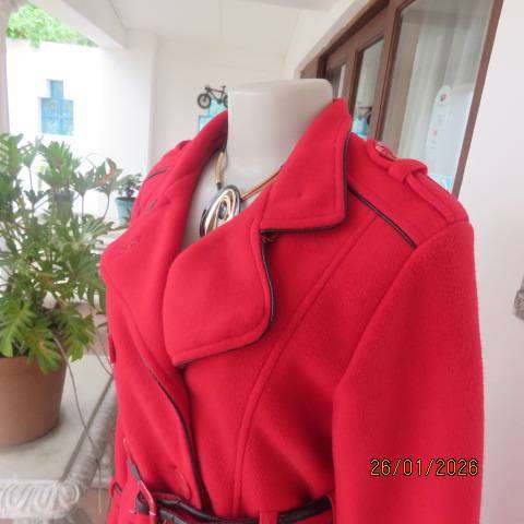 BOHEMIAN CHIC cherry red winters polyester fully lined jacket with belt. Size 36