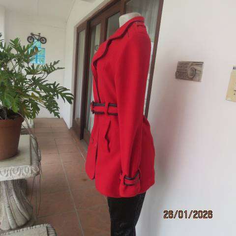 BOHEMIAN CHIC cherry red winters polyester fully lined jacket with belt. Size 36