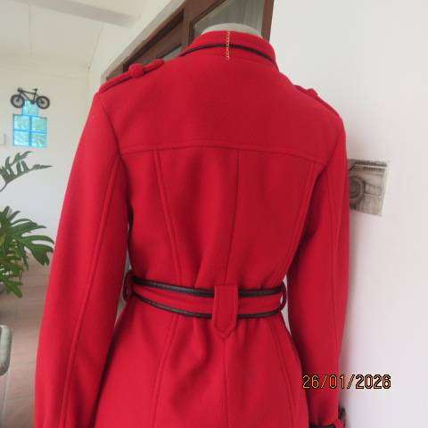 BOHEMIAN CHIC cherry red winters polyester fully lined jacket with belt. Size 36
